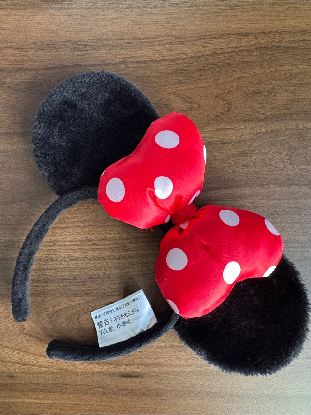Disney Parks Minnie Mouse Black Plush Headband with Red Polka Dot Bow